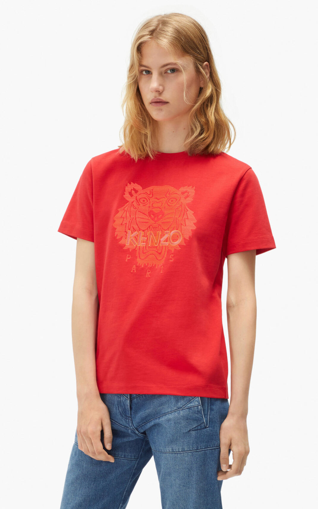 T Shirt Kenzo Femme Loose Tiger Rouge KJABY-4195